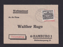 1 Pf. Berlin Auf Werbeantwort (Fehlporto Wurde Pauschal Eingezogen) Ab Aschaffenburg Nach Hamburg - Storia Postale