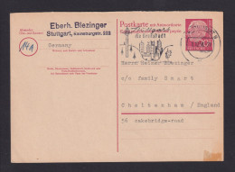 1958 - 20 Pf. Heuss Frage-Ganzsache (P 29F) Ab Stuttgart Nach England  - Postkarten - Gebraucht