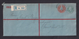 1908 - 4 P. Neben 1/2 P. Privat-Ganzsache Als Einschreiben Ab London Nach Frankfurt - Briefe U. Dokumente