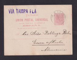 1892 - 3 C. Ganzsache Ab Habana (via Tampa) Nach Essen - Cuba (1874-1898)