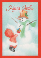 Bonne Année Noël BONHOMME DE NEIGE ENFANTS Vintage Carte Postale CPSM #PAZ738.A - Anno Nuovo
