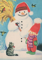 Feliz Año Navidad MUÑECO DE NIEVE NIÑOS Vintage Tarjeta Postal CPSM #PAZ741.A - Anno Nuovo