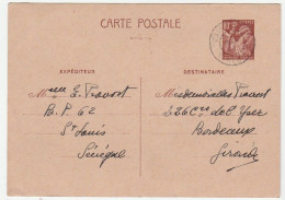 Carte Entier Postal Type Iris  Saint Louis Sénégal Pour Bordeaux, 1942 - Standard- Und TSC-AK (vor 1995)