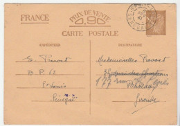 Carte Entier Postal Type Iris  Saint Louis Sénégal Pour Bordeaux, 1941 - Standard- Und TSC-AK (vor 1995)