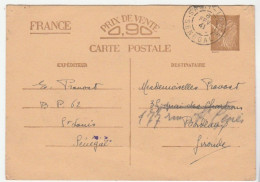 Carte Entier Postal Type Iris  Saint Louis Sénégal Pour Bordeaux, 1941 - Standard Postcards & Stamped On Demand (before 1995)