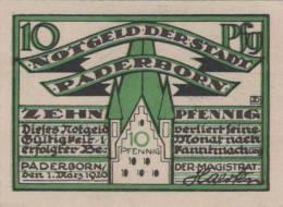 10 PFENNIG 1920 Stadt PADERBORN Westphalia UNC DEUTSCHLAND Notgeld #PI950 - [11] Emissioni Locali