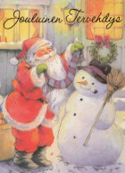 SANTA CLAUS Happy New Year Christmas SNOWMAN Vintage Postcard CPSM #PAU404.GB - Santa Claus