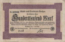 100000 MARK 1923 Stadt AACHEN Rhine DEUTSCHLAND Papiergeld Banknote #PK982 - Lokale Ausgaben