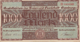 1000 MARK 1923 Stadt HAMBURG Hamburg DEUTSCHLAND Papiergeld Banknote #PL254 - Lokale Ausgaben