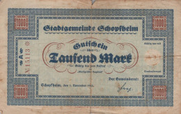1000 MARK 1922 Stadt SCHOPFHEIM Baden DEUTSCHLAND Notgeld Papiergeld Banknote #PK948 - [11] Lokale Uitgaven