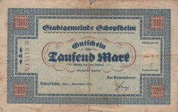 1000 MARK 1922 Stadt SCHOPFHEIM Baden DEUTSCHLAND Notgeld Papiergeld Banknote #PK948 - [11] Local Banknote Issues