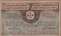 100 PFENNIG 1920 Stadt EUTIN Oldenburg UNC DEUTSCHLAND Notgeld Banknote #PB399 - [11] Emissioni Locali