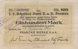 100 MARK 1923 Stadt BREMEN Bremen DEUTSCHLAND Notgeld Papiergeld Banknote #PK952 - [11] Lokale Uitgaven