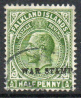 Falkland Islands GV 1918-20 ½d Olive WAR TAX Stamp, Comb Perf 14, Wmk. Multiple Crown CA, Used, SG 70b - Islas Malvinas