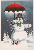 Bonne Année Noël BONHOMME DE NEIGE Vintage Carte Postale CPSM #PBM540.FR - New Year