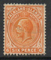 Falkland Islands GV 1918-20 6d Yellow-orange Definitive, Perf 14, Wmk. Multiple Script CA, Used, SG 78 - Falklandinseln