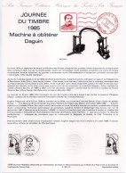 - Document Premier Jour JOURNÉE DU TIMBRE - Machine à Oblitérer DAGUIN - PARIS 16.3.1985 - - Journée Du Timbre