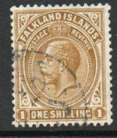 Falkland Islands GV 1918-20 1/- Deep Ochre Definitive, Perf 14, Wmk. Multiple Script CA, Used, SG 79 - Falkland