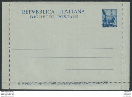 1951 Italia Lire 25 Quadriga Biglietto Postale Fil. N. B44 - 1946-60: Mint/hinged