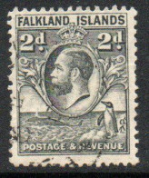 Falkland Islands GV 1929-37 'Whale & Penguin' 2d Value, Wmk. Multiple Script CA, Used, SG 118 - Falkland