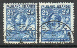 Falkland Islands GV 1929-37 'Whale & Penguin' 2½d Value X 2, Wmk. Multiple Script CA, Used, SG 119 - Falkland