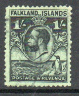 Falkland Islands GV 1929-37 'Whale & Penguin' 1/- Value, Line Perf, Wmk. Multiple Script CA, Used, SG 122a - Falkland Islands