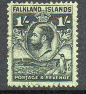 Falkland Islands GV 1929-37 'Whale & Penguin' 1/- Value, Line Perf, Wmk. Multiple Script CA, Used, SG 122a - Falklandeilanden