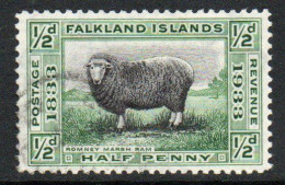 Falkland Islands GV 1933 Centenary ½d Value, Wmk. Multiple Script CA, Used, SG 127 - Falklandeilanden