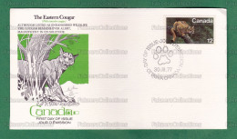 CANADA 1977 - EASTERN COUGAR 1v FDC - Felis Concolor Cougar, Animals, Puma, Mountain Lion - As Scan - Raubkatzen