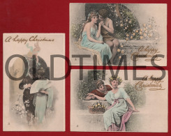 ENGLAND - LOTE 3 PCS - CHRISTMAS POSTCARDS - HAPPY CHRISTMAS - RAPHAEL TUCK & SONS - ART SIGNED R.R. - Altri & Non Classificati