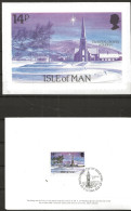 Isle Of Man 1985 Christmas: Churches, Mi 296   Card With Greeting From Posten Isle Of Man - Isola Di Man