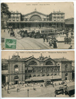 LOT 2 CPA * PARIS  Gare De L'Est (animée Beau Plan Autobus ) & La Gare Montparnasse ( Kiosque Tramway ) - Métro Parisien, Gares