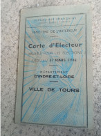 CARTE D'ELECTEUR De 1945 WW2 De TOURS (37) De Chaillou Pierre Né En 1870 à St Denis La Chavasse - 118 Mm X 75 Mm - 1939-45
