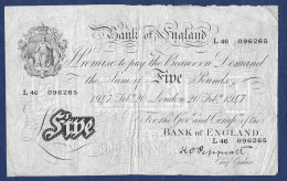 Peppiatt Genuine White 5 Pounds Banknote 1947 - 5 Pond