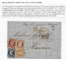 Destination CUBA  Lettre De PARIS  1856 Timbre Empire N° 14, 16x2,17  P / LA HAVANE  Par Bateau  Anglais - 1853-1860 Napoleon III