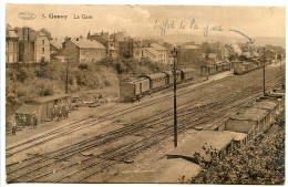 CPA Sépia Ecrite En 1928 * GOUVY La GARE ( Intérieur Train Wagons ) Editeur Préaux Aghlin - Gouvy