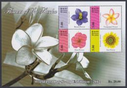 Sri Lanka 2012 MNH MS Post Day Stamp Exhibition, Flower, Flowers, Sunflower, Shoe, Binara, Frangipani, Miniature Sheet - Sri Lanka (Ceilán) (1948-...)