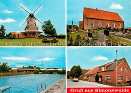 73673482 Simonswolde Windmuehle Kirche Friedhof Strassenpartie Freibad Simonswol - Other & Unclassified