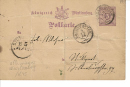 WURTENBERG  ENTIER POSTAL 5  PFENNIC TYPE N° 45 - Briefkaarten