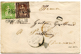 SUISSE - SBK 30+40 OBLITERES GRIFFE RIGI KULM SUR LETTRE POUR LA FRANCE, 1875 - Cartas & Documentos