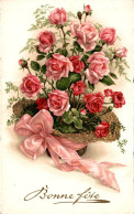 O5 - Carte Postale Fantaisie - Fleurs - Roses Dans Un Chapeau - Bonne Fête - Bloemen