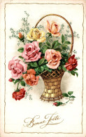 O5 - Carte Postale Fantaisie - Fleurs - Roses Dans Un Panier - Bonne Fête - Blumen