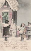 WA 3- " 1904 " - BATAILLE DE BOULES DE NEIGE - ENFANTS FETANT LA NOUVELLE ANNEE  - CARTE COLORISEE - 2 SCANS - New Year