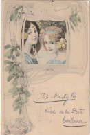 WA 4- PORTRAIT JEUNES FEMMES , BIJOUX DE CHEVEUX - DECOR VEGETAL ART NOUVEAU - M.M. VIENNE  N° 166 - CARTE COLORISEE - 1900-1949