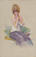 WA 4- " PROFILS PARISIENS " - PORTRAIT DE JEUNE FEMME , EPAULES DENUDEES - CARTE COLORISEE - ILLUSTRATEUR M. MILLIERE - Milliere