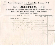 Facture.AM20375.Paris.1860.Martiny.Grille.Comble.Plancher En Fer - 1800 – 1899