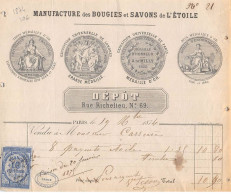 Facture.AM20358.Paris.1874.Manufacture Des Bougies Et Savons De L'Etoile - 1800 – 1899