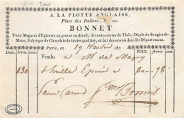 Facture.AM20324.Paris.1820.Bonnet.A La Flotte Anglaise.Epicerie.Thés.Bougies Du Mans.Chocolat - 1800 – 1899