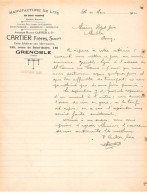 Facture.AM19871.Grenoble.1920.Cartier Frères.Manufacture De Lits En Bois Tourné - 1900 – 1949