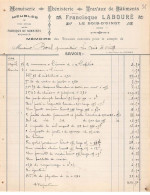 Facture.AM19805.Le Bois D'Oingt.1909.Francisque Labouré.Meuble.Menuiserie.Ebénisterie.Travaux Batiment.Sommier - 1900 – 1949